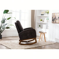 Modern Glider Recliner Armchair With Wood Legs And Side Pocket For Nursery Living Room Bedroom Beige Linen