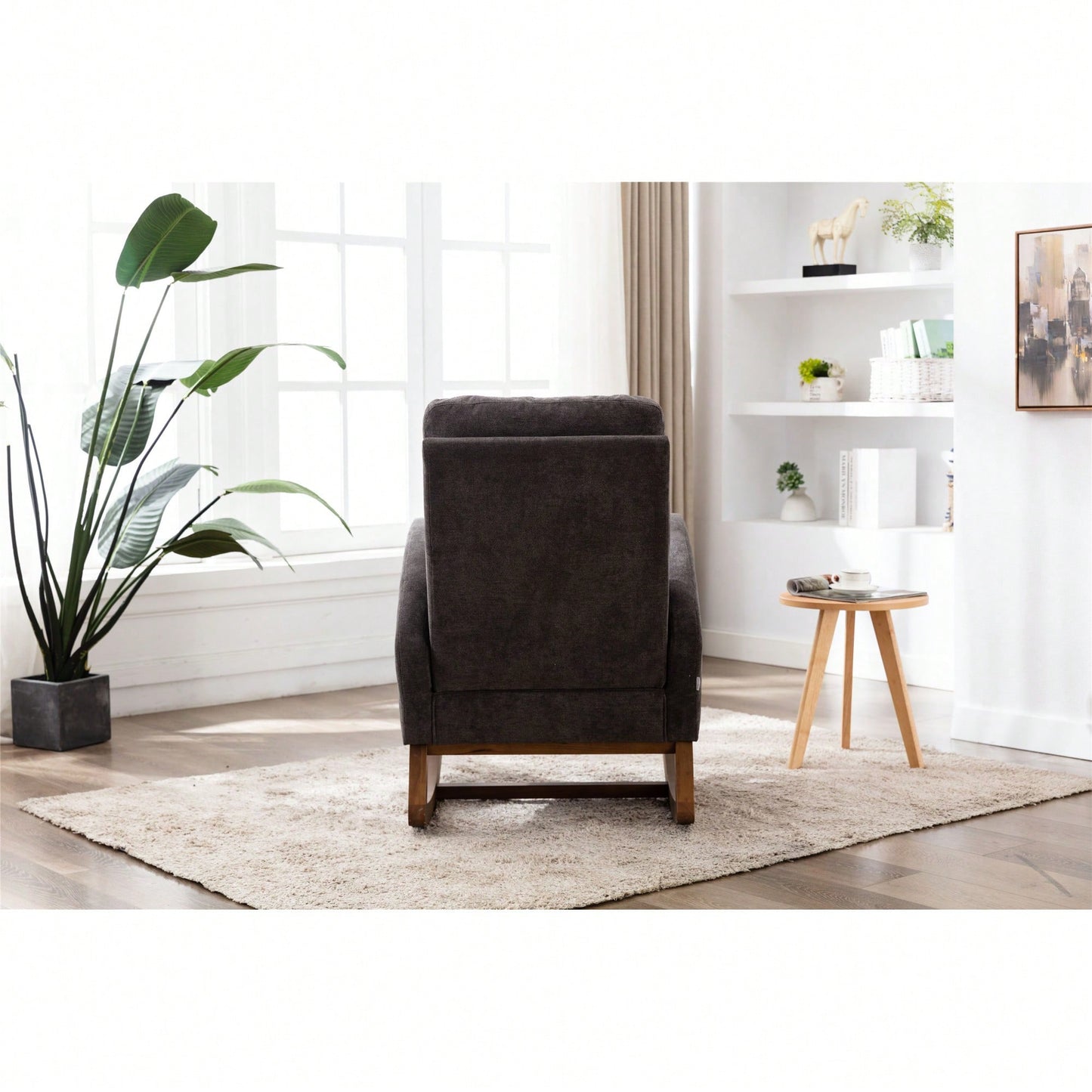 Modern Glider Recliner Armchair With Wood Legs And Side Pocket For Nursery Living Room Bedroom Beige Linen