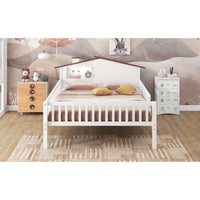 House-Shaped Full Size Wood Platform Bed With LED Lights And Built-In Storage In White