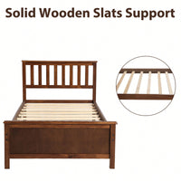 Twin Platform Wood  Bed With Headboard And Footboard, Slat Support In Walnut Finish