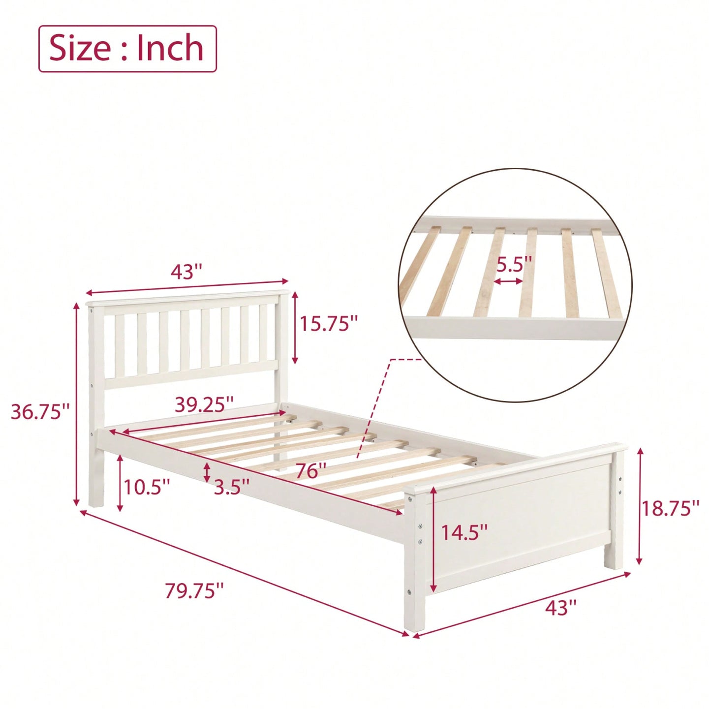 Twin Platform Wood  Bed With Headboard And Footboard, Slat Support In Walnut Finish