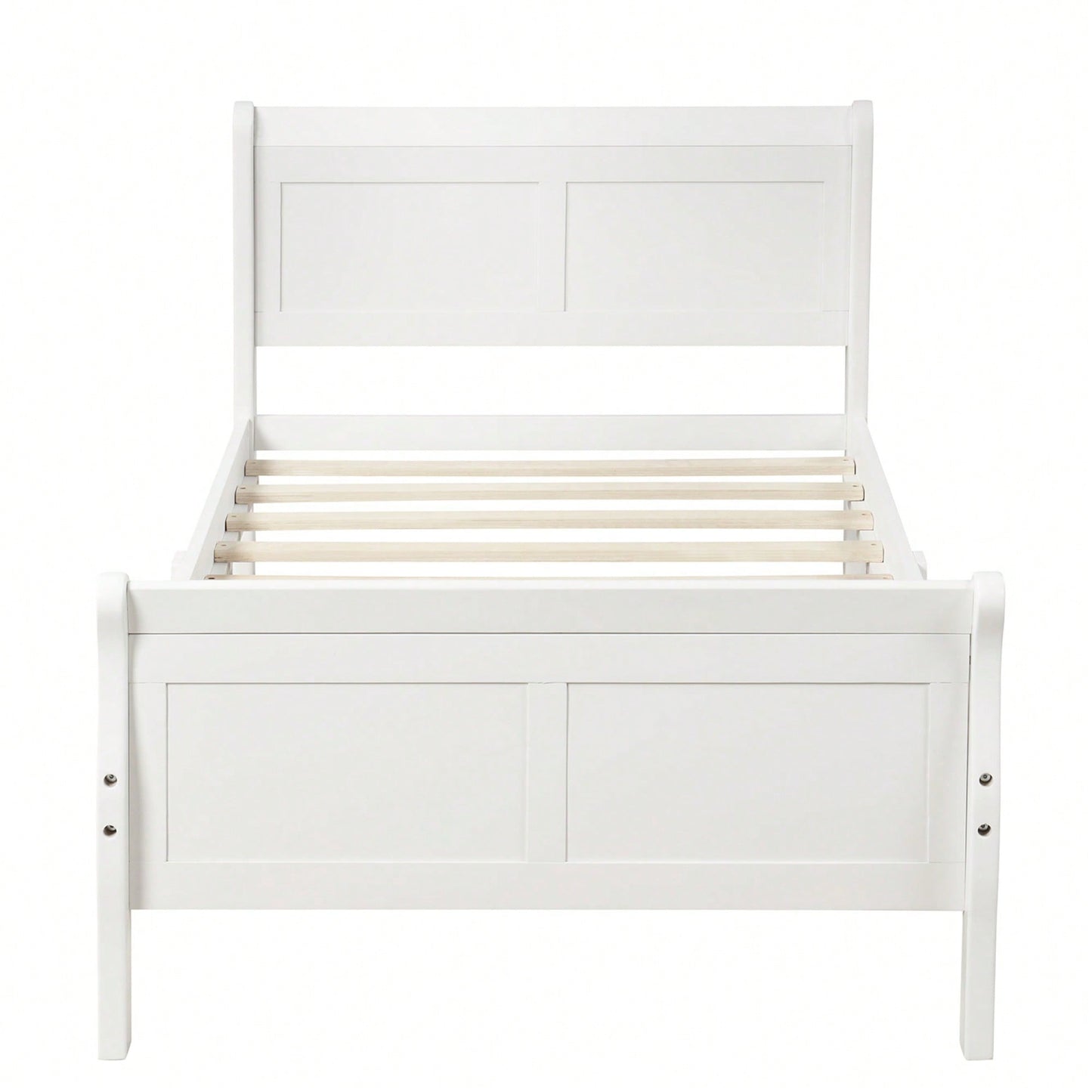 Twin Wood Platform Bed Frame With Sleigh Design Headboard Footboard And Slat Support