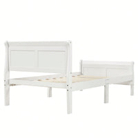 Twin Wood Platform Bed Frame With Sleigh Design Headboard Footboard And Slat Support