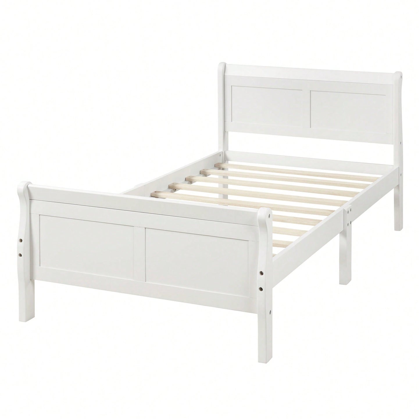 Twin Wood Platform Bed Frame With Sleigh Design Headboard Footboard And Slat Support