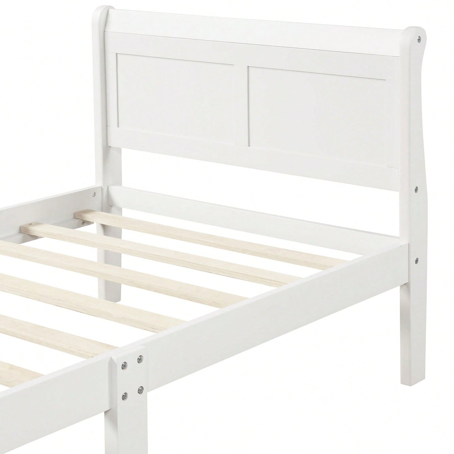 Twin Wood Platform Bed Frame With Sleigh Design Headboard Footboard And Slat Support