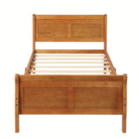 Twin Wood Platform Bed Frame With Sleigh Design Headboard Footboard And Slat Support