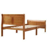 Twin Wood Platform Bed Frame With Sleigh Design Headboard Footboard And Slat Support