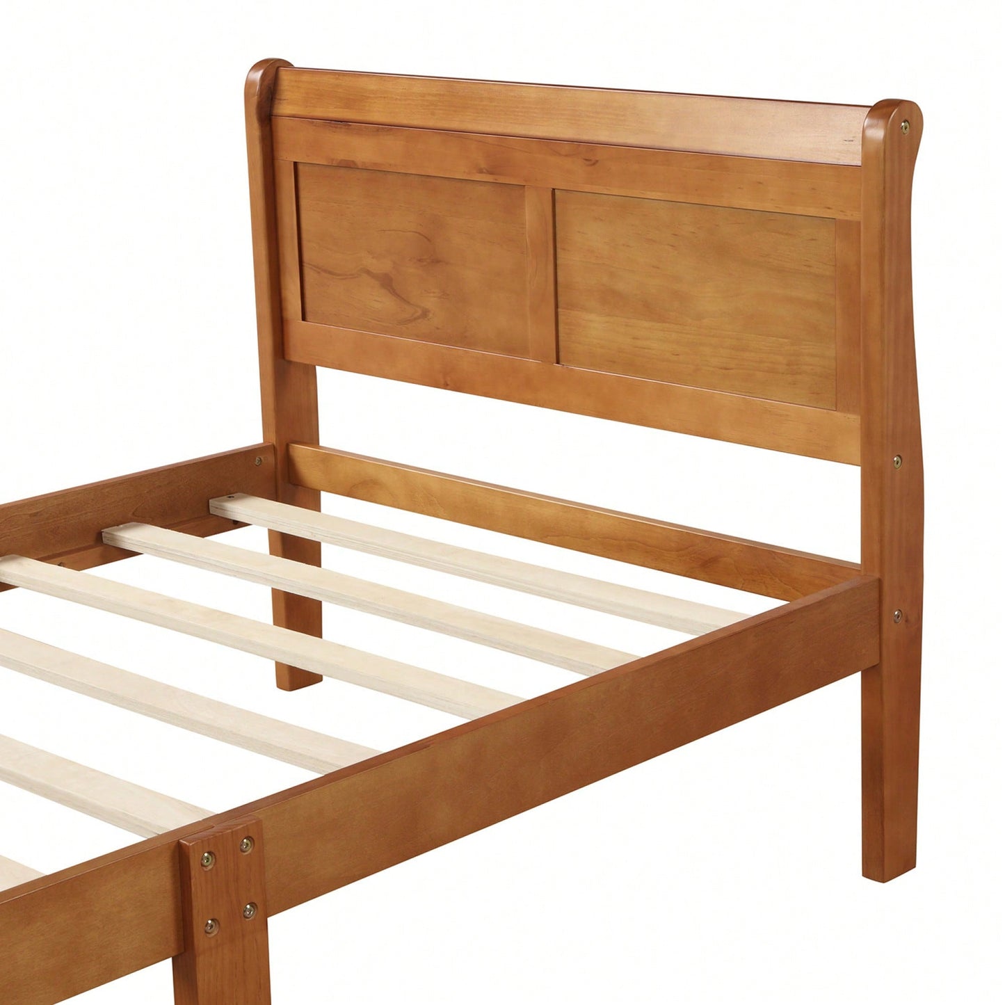 Twin Wood Platform Bed Frame With Sleigh Design Headboard Footboard And Slat Support