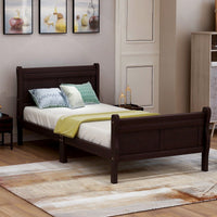 Twin Wood Platform Bed Frame With Sleigh Design Headboard Footboard And Slat Support