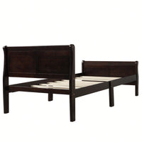 Twin Wood Platform Bed Frame With Sleigh Design Headboard Footboard And Slat Support