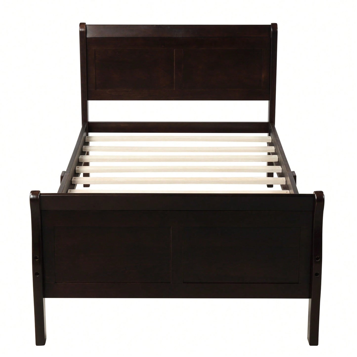 Twin Wood Platform Bed Frame With Sleigh Design Headboard Footboard And Slat Support