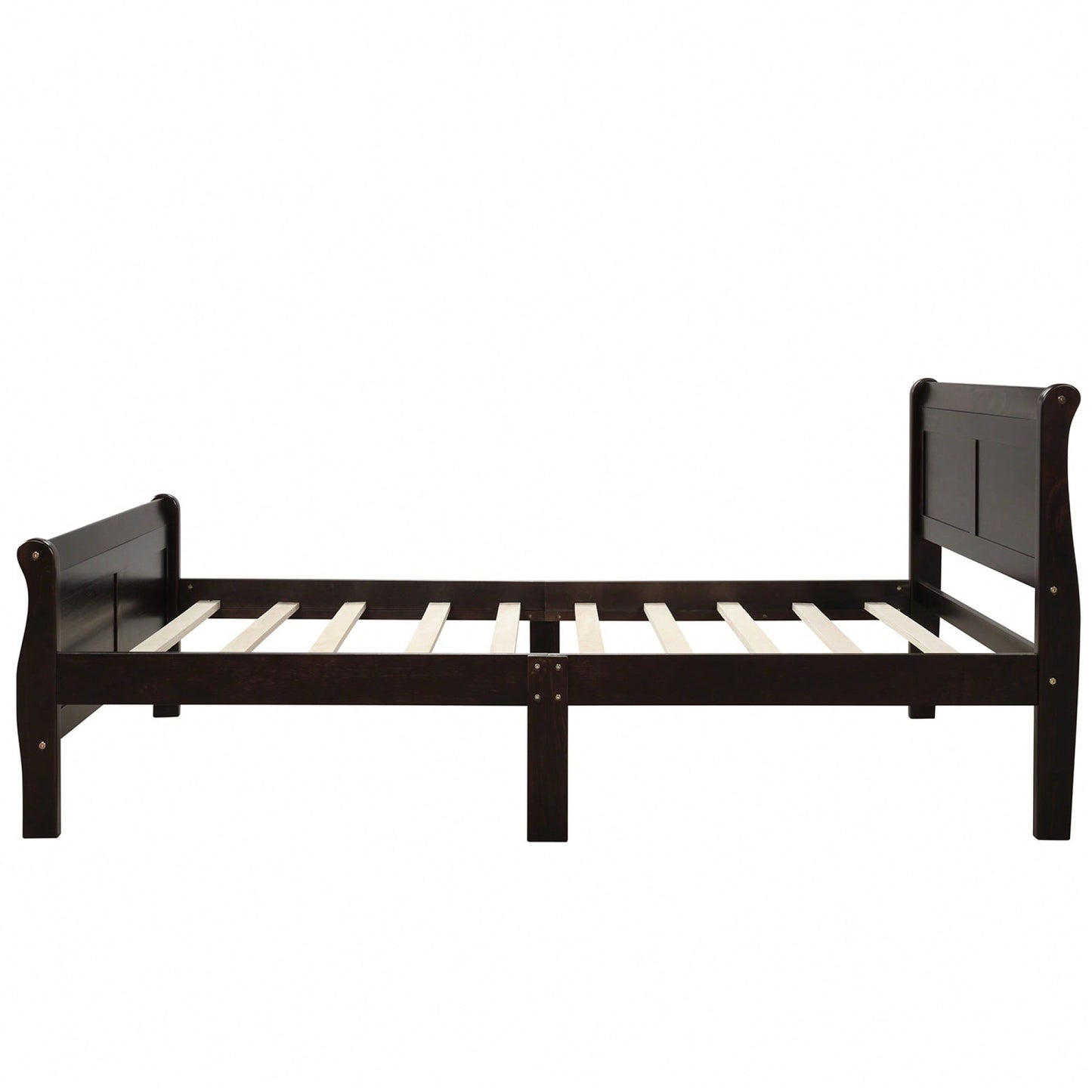 Twin Wood Platform Bed Frame With Sleigh Design Headboard Footboard And Slat Support