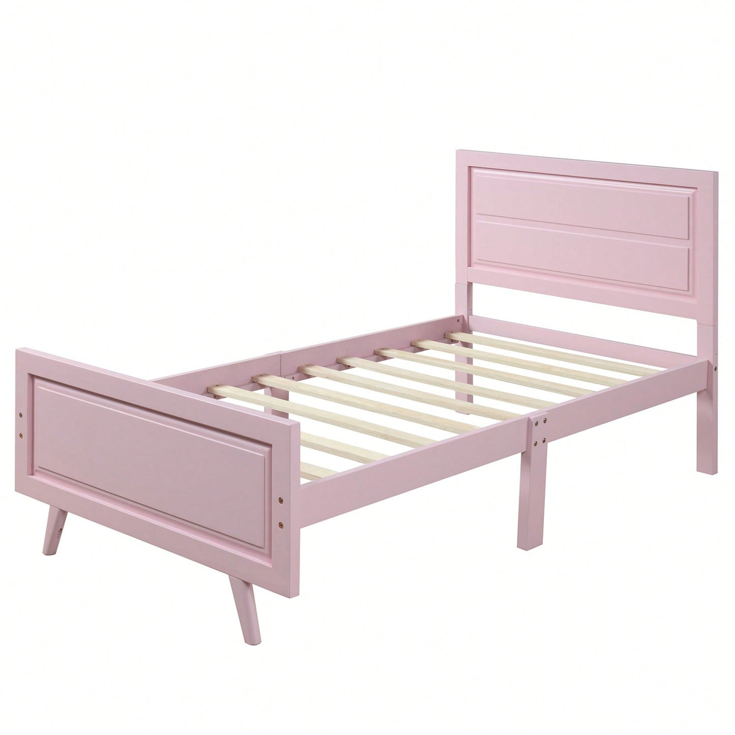 Twin Wood Platform Bed Frame With Headboard And Slat Support In White