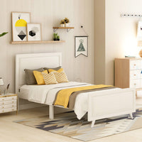 Twin Wood Platform Bed Frame With Headboard And Slat Support In White