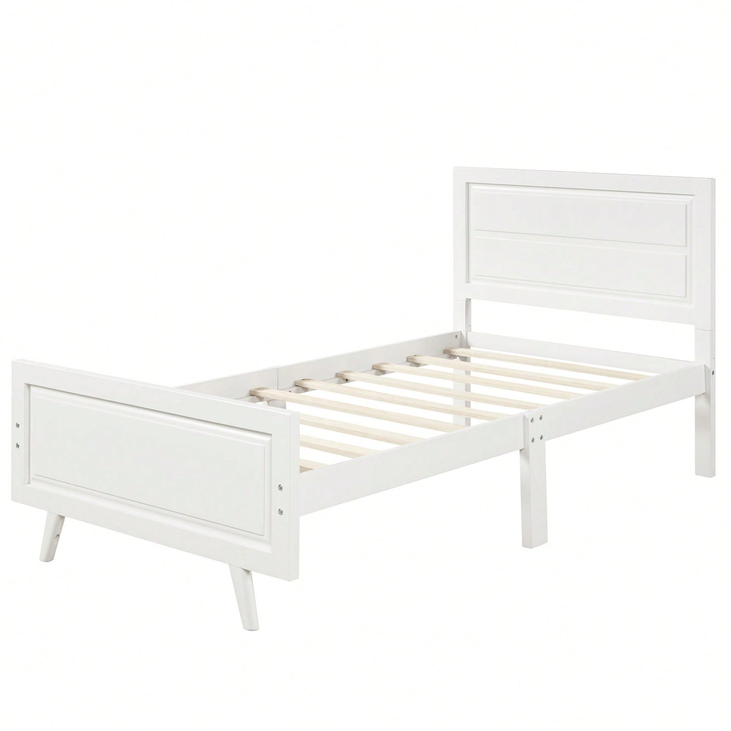 Twin Wood Platform Bed Frame With Headboard And Slat Support In White