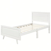 Twin Wood Platform Bed Frame With Headboard And Slat Support In White