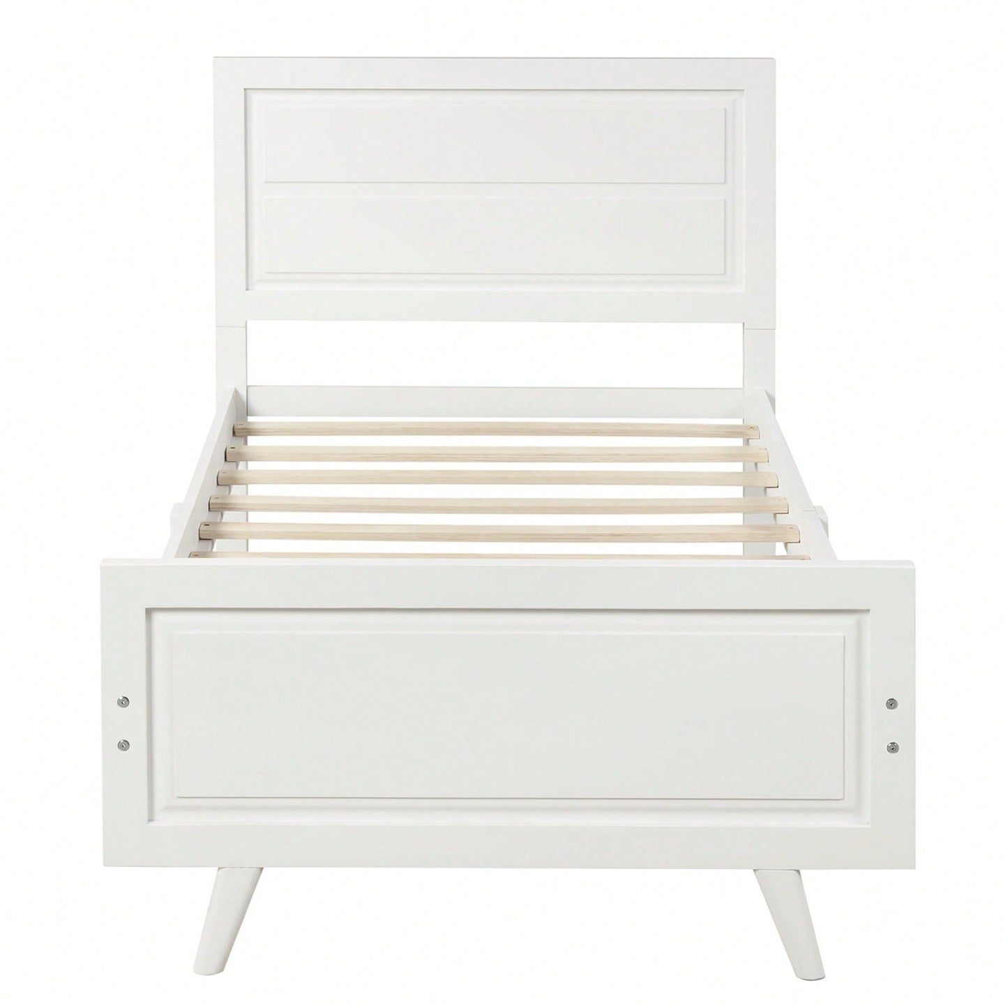 Twin Wood Platform Bed Frame With Headboard And Slat Support In White