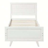 Twin Wood Platform Bed Frame With Headboard And Slat Support In White