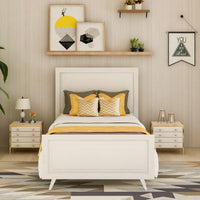 Twin Wood Platform Bed Frame With Headboard And Slat Support In White