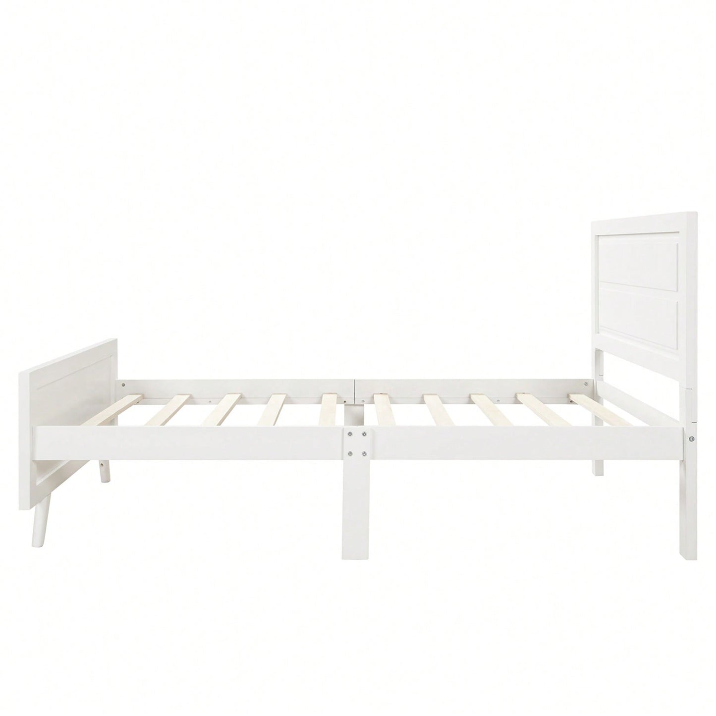 Twin Wood Platform Bed Frame With Headboard And Slat Support In White