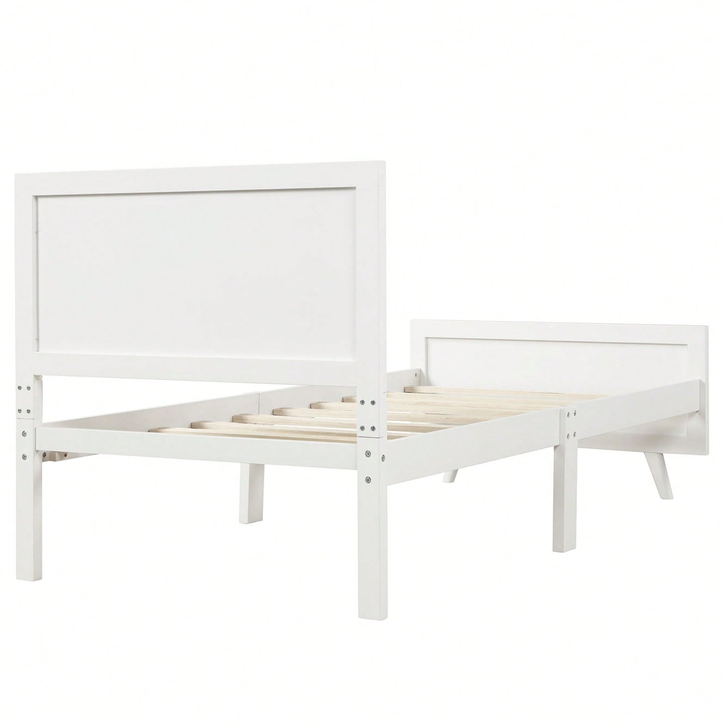 Twin Wood Platform Bed Frame With Headboard And Slat Support In White