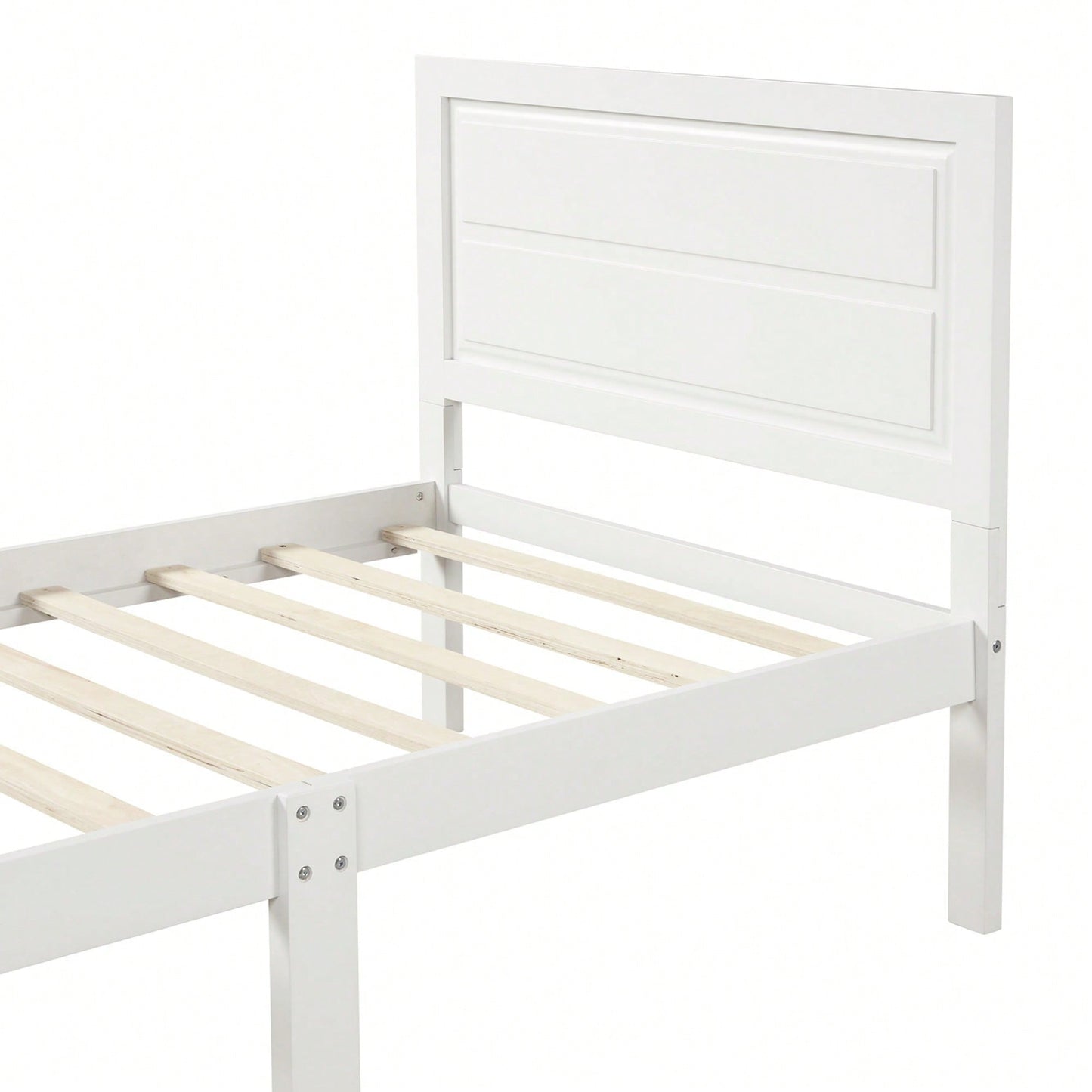 Twin Wood Platform Bed Frame With Headboard And Slat Support In White