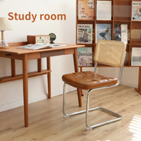 Set Of 2 Modern Faux Leather Rattan Accent Chairs With Chrome Legs For Dining Living Room Kitchen Brown