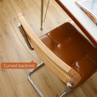 Set Of 2 Modern Faux Leather Rattan Accent Chairs With Chrome Legs For Dining Living Room Kitchen Brown