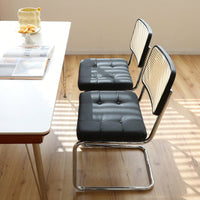 Set Of 2 Modern Faux Leather Rattan Accent Chairs With Chrome Legs For Dining Living Room Kitchen Brown