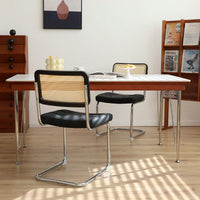 Set Of 2 Modern Faux Leather Rattan Accent Chairs With Chrome Legs For Dining Living Room Kitchen Brown