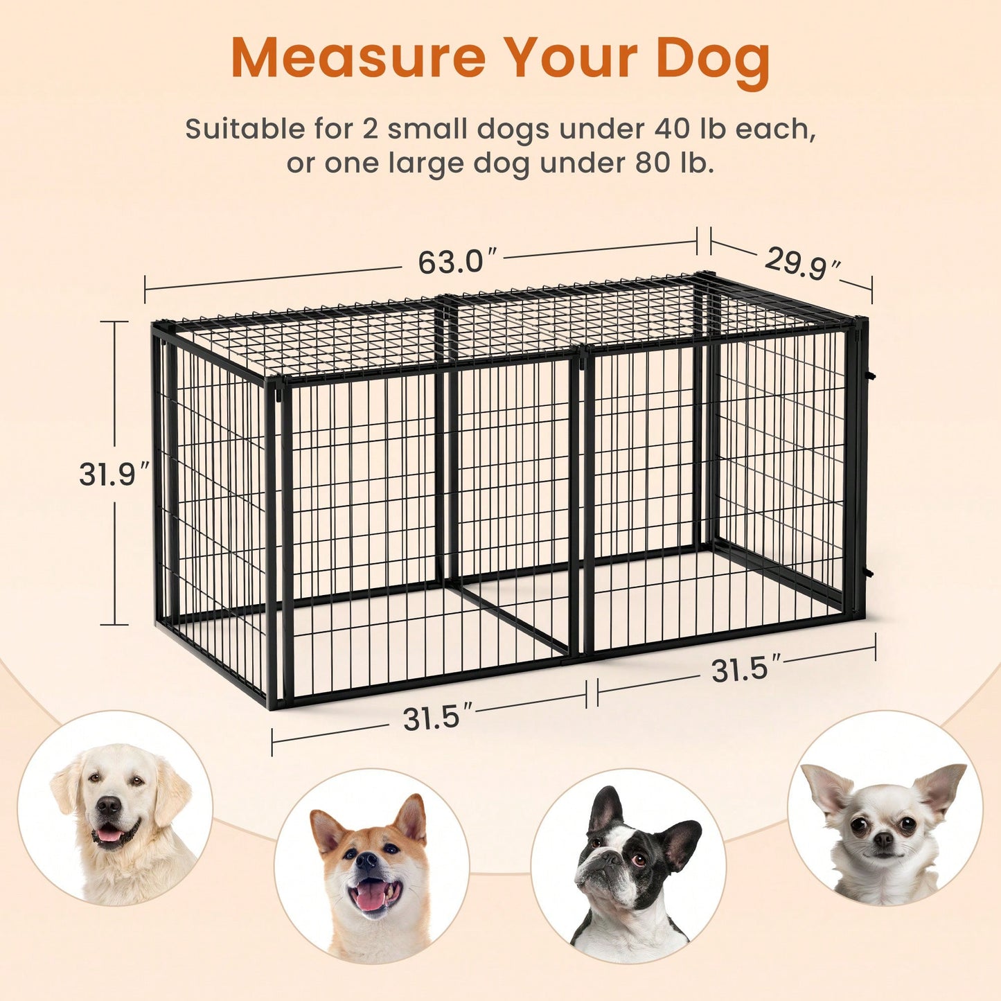 Spacious 63 Inch Dog Crate And Playpen For Small To Medium Dogs Indoor Use With Top Cover