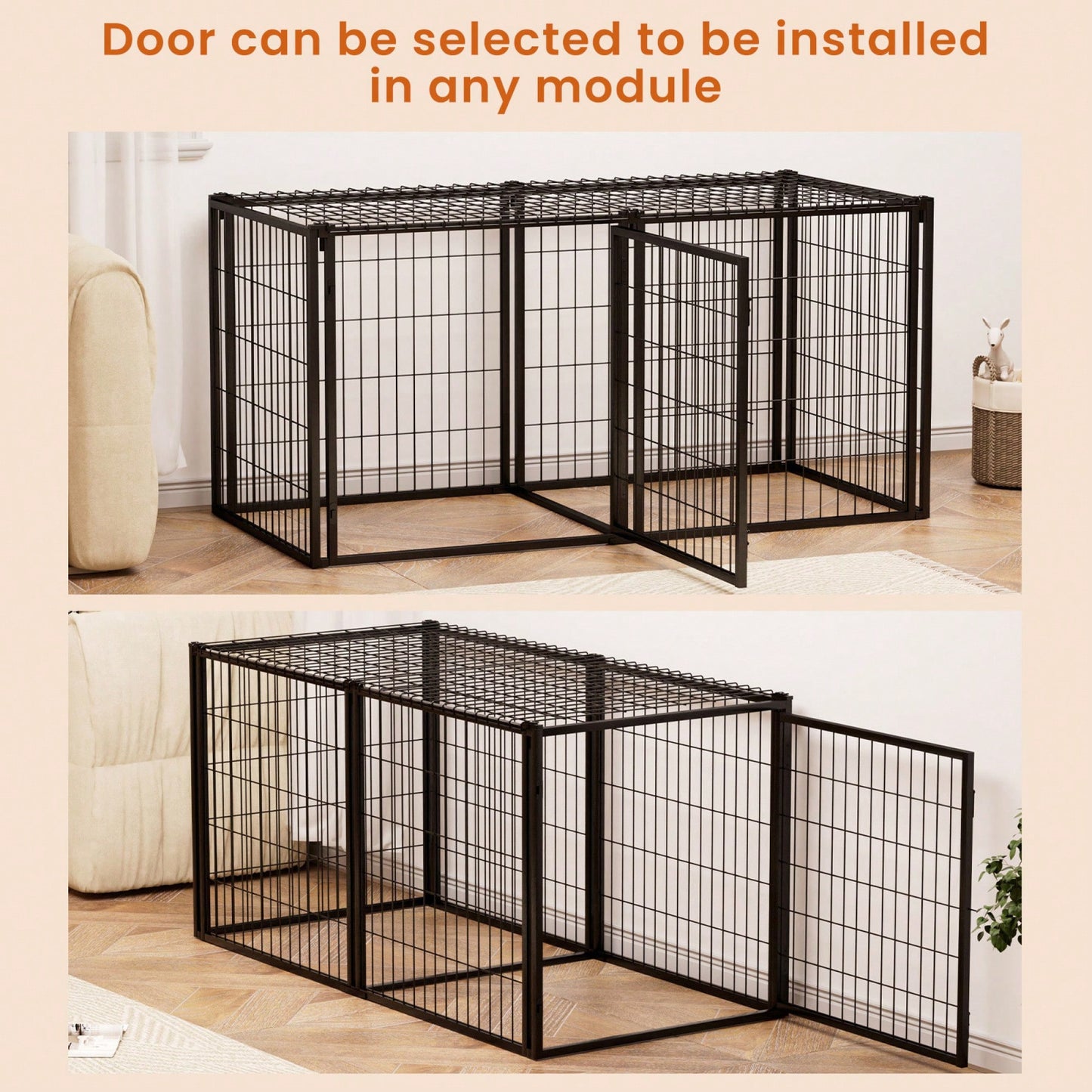 Spacious 63 Inch Dog Crate And Playpen For Small To Medium Dogs Indoor Use With Top Cover