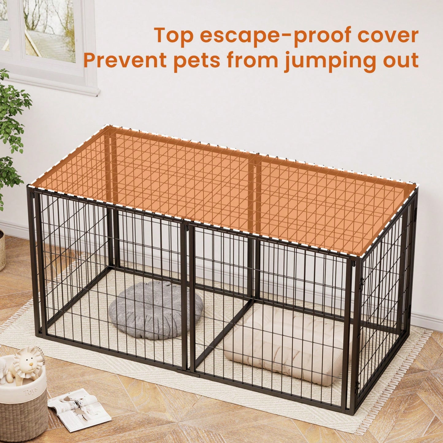 Spacious 63 Inch Dog Crate And Playpen For Small To Medium Dogs Indoor Use With Top Cover