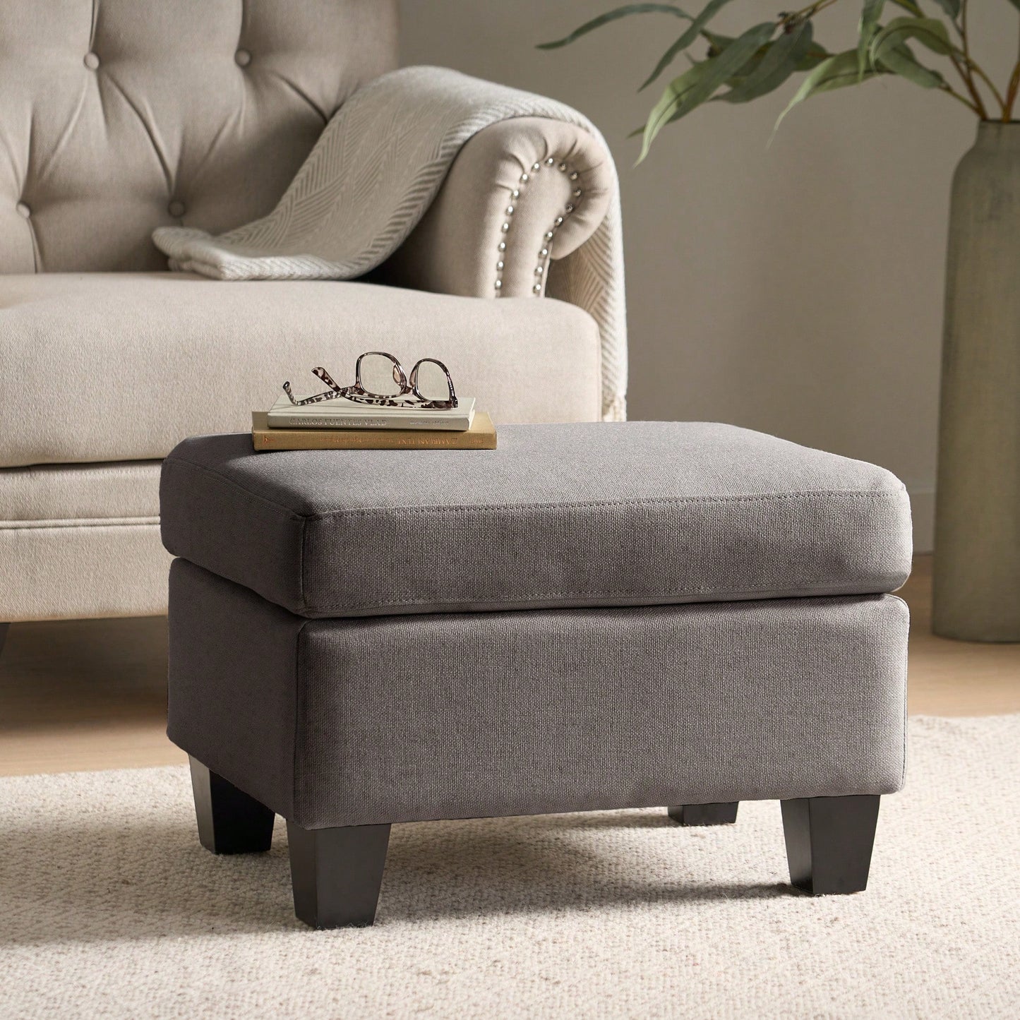 Elegant Upholstered Ottoman With Storage And Stylish Design For Living Room Or Bedroom