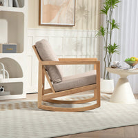 Natural Rubberwood Frame Khaki Upholstered Accent Glider Chair For Relaxation