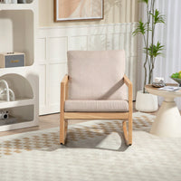 Natural Rubberwood Frame Khaki Upholstered Accent Glider Chair For Relaxation