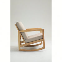 Natural Rubberwood Frame Khaki Upholstered Accent Glider Chair For Relaxation