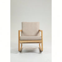 Natural Rubberwood Frame Khaki Upholstered Accent Glider Chair For Relaxation