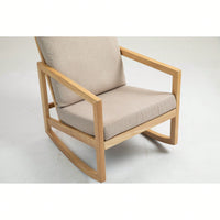 Natural Rubberwood Frame Khaki Upholstered Accent Glider Chair For Relaxation