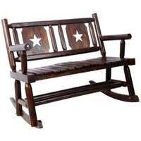 Carbonized Double Rocking Chair For 2 With Wide Curved Seat Ideal For Porch Garden And Backyard Rustic Brown Finish