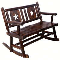 Carbonized Double Rocking Chair For 2 With Wide Curved Seat Ideal For Porch Garden And Backyard Rustic Brown Finish