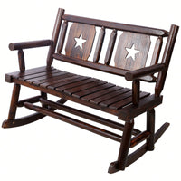 Carbonized Double Rocking Chair For 2 With Wide Curved Seat Ideal For Porch Garden And Backyard Rustic Brown Finish