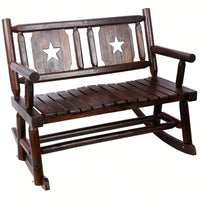 Carbonized Double Rocking Chair For 2 With Wide Curved Seat Ideal For Porch Garden And Backyard Rustic Brown Finish