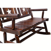 Carbonized Double Rocking Chair For 2 With Wide Curved Seat Ideal For Porch Garden And Backyard Rustic Brown Finish