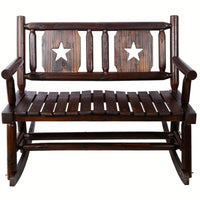 Carbonized Double Rocking Chair For 2 With Wide Curved Seat Ideal For Porch Garden And Backyard Rustic Brown Finish