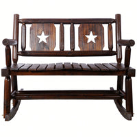 Carbonized Double Rocking Chair For 2 With Wide Curved Seat Ideal For Porch Garden And Backyard Rustic Brown Finish