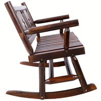 Carbonized Double Rocking Chair For 2 With Wide Curved Seat Ideal For Porch Garden And Backyard Rustic Brown Finish