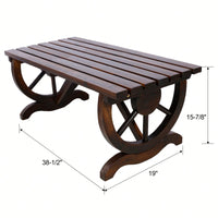 Rustic Wooden Outdoor Bench With Wagon Wheel Legs For Garden Patio Lawn And Porch Seating For Two