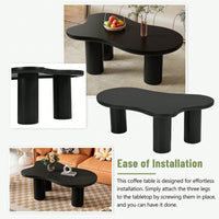 Easy Assembly Cream Cloud Coffee Table With Thick Round Edge Top And 3 Sturdy Legs For Living Room Black