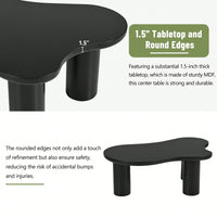 Easy Assembly Cream Cloud Coffee Table With Thick Round Edge Top And 3 Sturdy Legs For Living Room Black